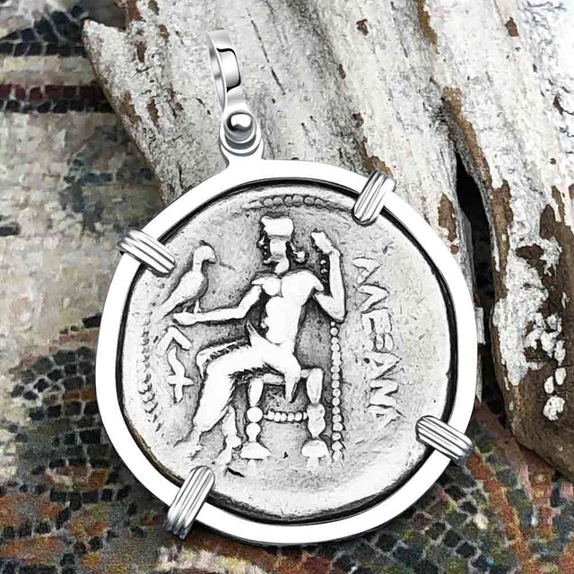Ancient Greek Alexander the Great LARGE Silver Tetradrachm Coin Sterling Silver Pendant
