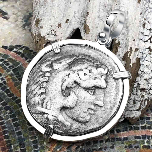 Ancient Greek Alexander the Great LARGE Silver Tetradrachm Coin Sterling Silver Pendant