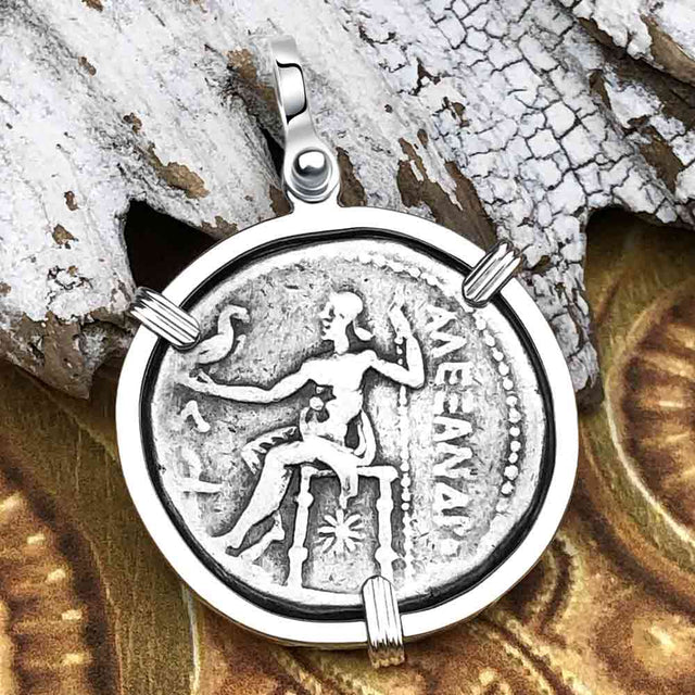 Ancient Greek Alexander the Great LARGE Silver Tetradrachm Coin Sterling Silver Pendant