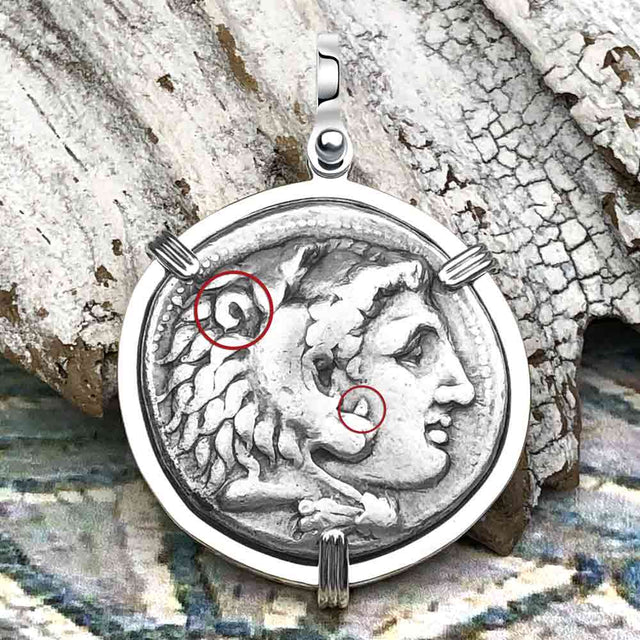 Ancient Greek Alexander the Great LARGE Silver Tetradrachm Coin Sterling Silver Pendant