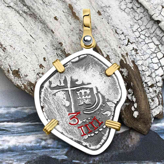 1653 Consolacion Shipwreck Pirate Era Spanish 2 Reale Piece of Eight 14K Gold & Sterling Silver Pendant