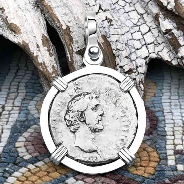 Roman Empire Silver Denarius Coin of Antoninus Pius, the Protector 139 AD Sterling Silver Pendant