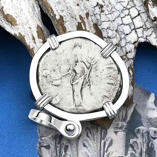 Roman Empire Silver Denarius Coin of Antoninus Pius, the Protector 152 AD Sterling Silver Pendant