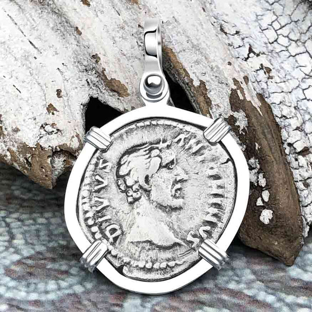 Roman Empire Silver Denarius Coin of Antoninus Pius, the Protector 161 AD Sterling Silver Pendant