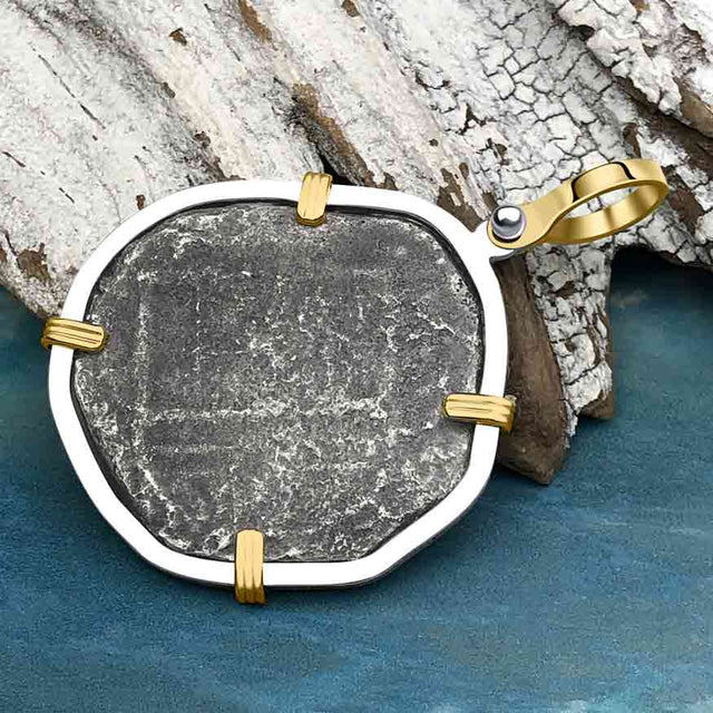 Rare Dated 1612 Sao Jose 4 Reale Pirate Era Shipwreck Coin 14K Gold & Sterling Silver Pendant
