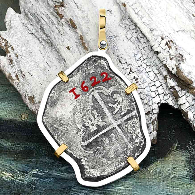 Rare Dated 1622 Sao Jose 8 Reale Pirate Era Shipwreck Coin 14K Gold & Sterling Silver Pendant