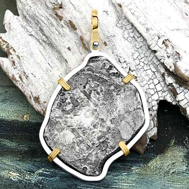 Rare Dated 1622 Sao Jose 8 Reale Pirate Era Shipwreck Coin 14K Gold & Sterling Silver Pendant