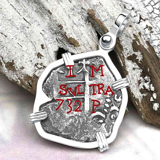 Pirate Era 1732 Spanish 1 Reale Piece of Eight Sterling Silver Pendant