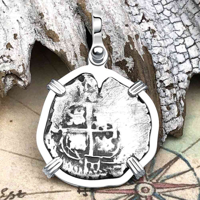 Pirate Era 1663 Spanish 1 Reale Piece of Eight Sterling Silver Pendant
