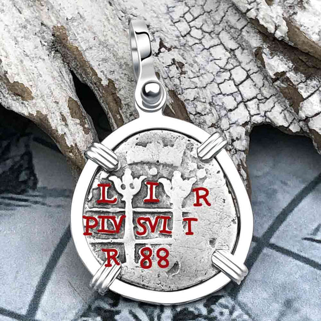 Pirate Era 1688 Spanish 1 Reale Piece of Eight Sterling Silver Pendant