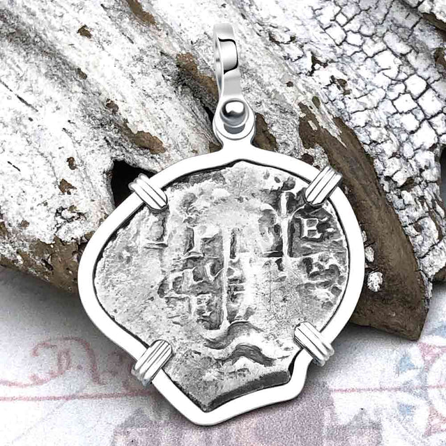 Pirate Era 1670s Spanish 1 Reale Piece of Eight Sterling Silver Pendant