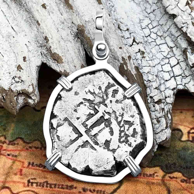 Pirate Era 1692 Spanish 1 Reale Piece of Eight Sterling Silver Pendant