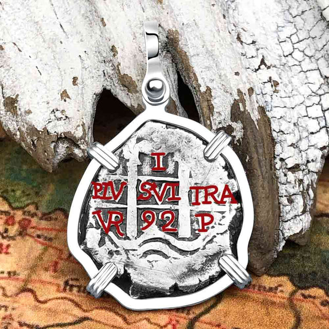 Pirate Era 1692 Spanish 1 Reale Piece of Eight Sterling Silver Pendant