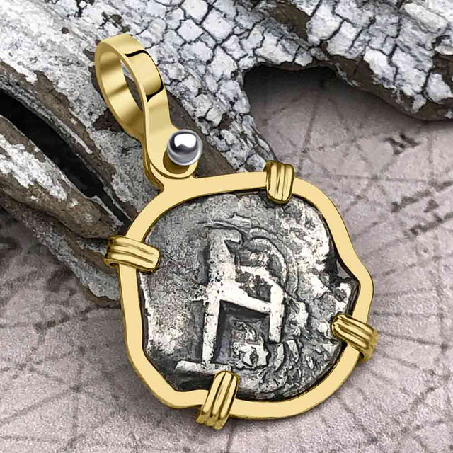 Pirate Era 1737 Spanish 1 Reale Cob Piece of Eight 14K Gold Pendant