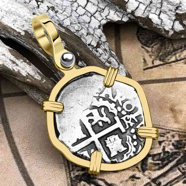 Pirate Era circa 1694 Spanish 1 Reale Cob Piece of Eight 14K Gold Pendant | Artifact #5544