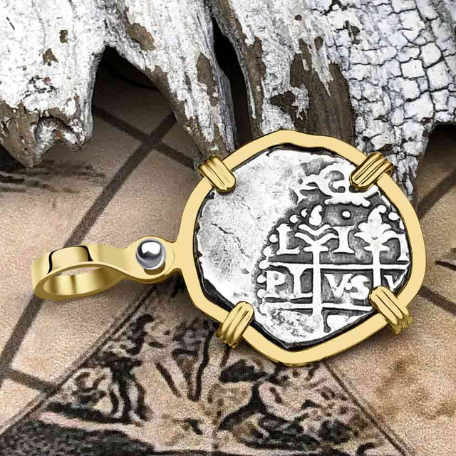 Pirate Era circa 1694 Spanish 1 Reale Cob Piece of Eight 14K Gold Pendant | Artifact #5544