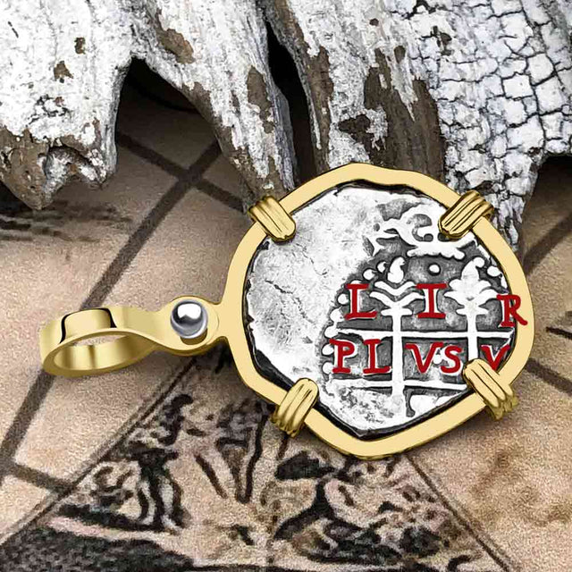 Pirate Era circa 1694 Spanish 1 Reale Cob Piece of Eight 14K Gold Pendant | Artifact #5544