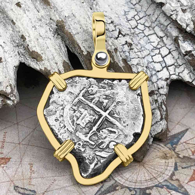 Heart Shaped Pirate Era 1692 Spanish 1 Reale Cob Piece of Eight 14K Gold Pendant