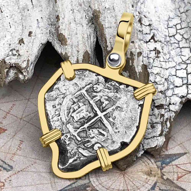 Heart Shaped Pirate Era 1692 Spanish 1 Reale Cob Piece of Eight 14K Gold Pendant