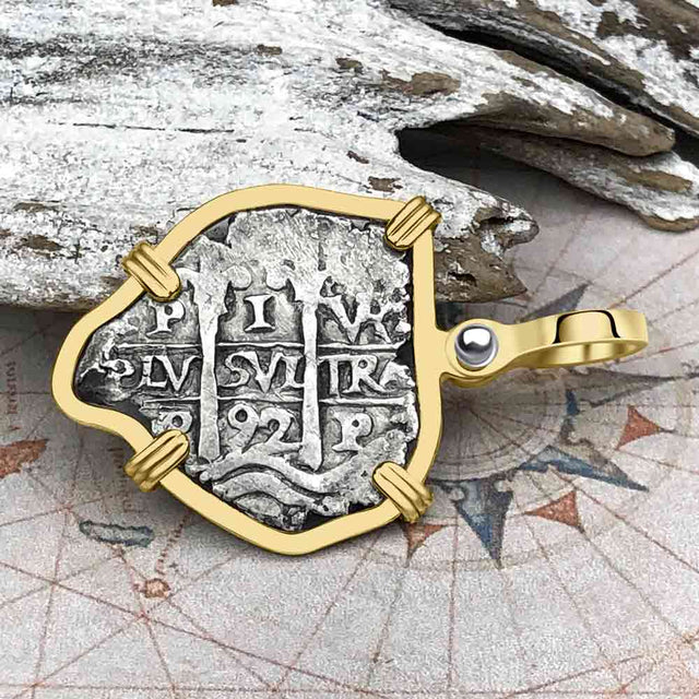 Heart Shaped Pirate Era 1692 Spanish 1 Reale Cob Piece of Eight 14K Gold Pendant