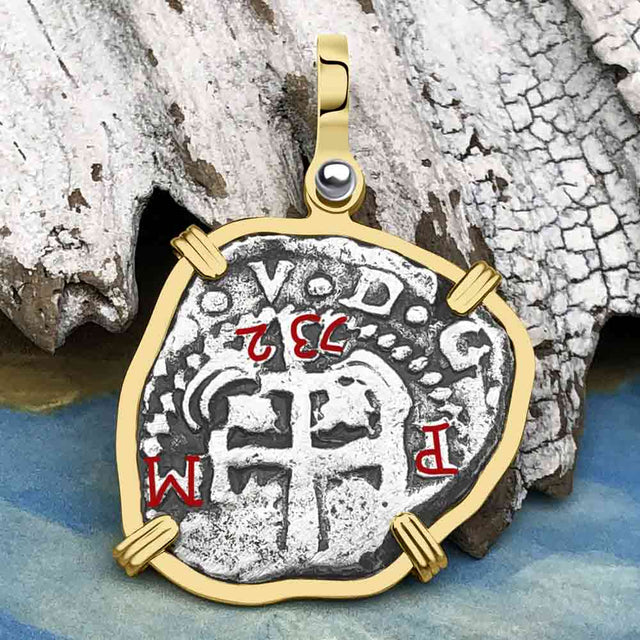 Princess Louisa Shipwreck Dated 1732 2 Reale Piece of Eight 14K Gold Pendant