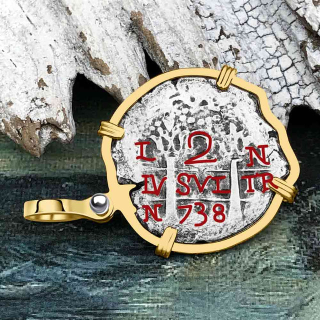 Princess Louisa Shipwreck Dated 1738 2 Reale Piece of Eight 14K Gold Pendant