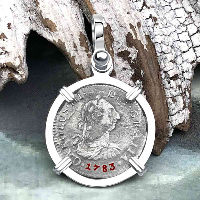 El Cazador Shipwreck 1783 1/2 Reale Piece of 8 Sterling Silver Pendant