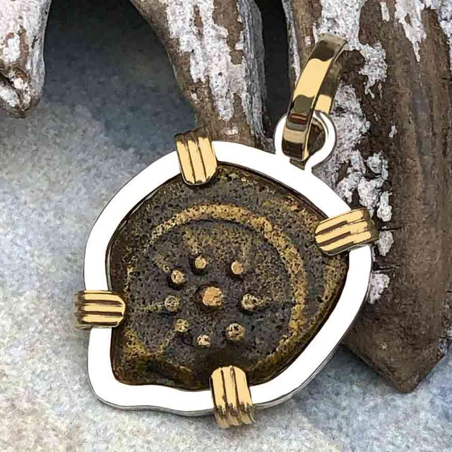 Rare Heart Shaped Biblical Widow's Mite 14K Gold and Sterling Silver Pendant