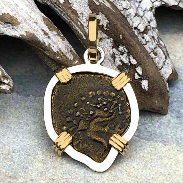 Rare Heart Shaped Biblical Widow's Mite 14K Gold and Sterling Silver Pendant