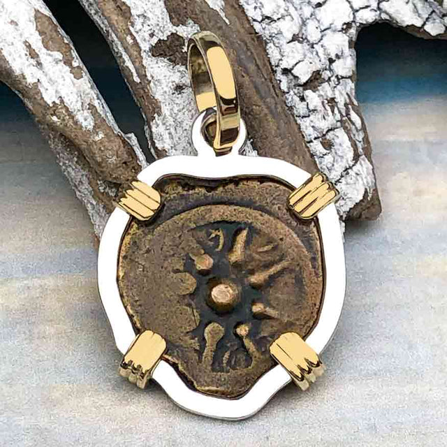 Rare Heart Shaped Biblical Widow's Mite 14K Gold and Sterling Silver Pendant