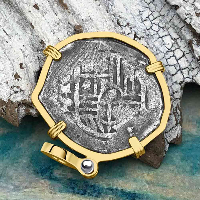 Concepcion Shipwreck 4 Reale Cob Silver Piece of 8 14K Gold Pendant