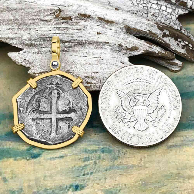 Concepcion Shipwreck 4 Reale Cob Silver Piece of 8 14K Gold Pendant