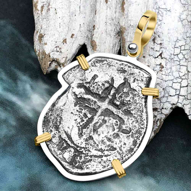 Concepcion Shipwreck 4 Reale Silver Piece of 8 14K Gold & Sterling Silver Pendant