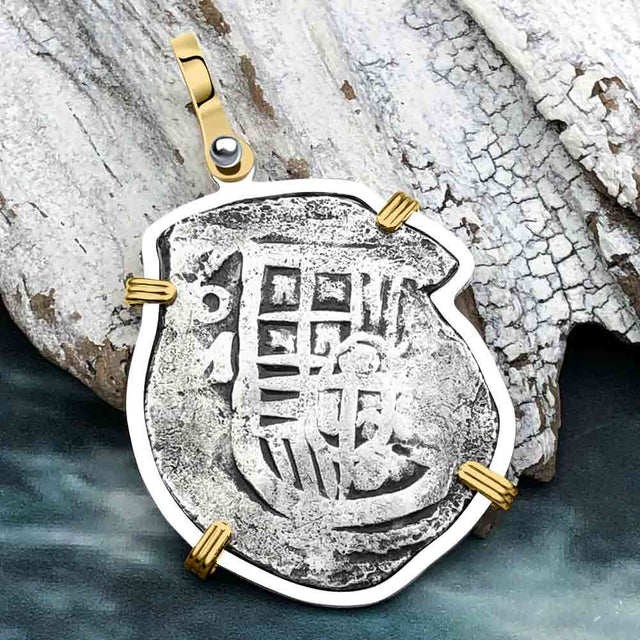 Concepcion Shipwreck 4 Reale Silver Piece of 8 14K Gold & Sterling Silver Pendant