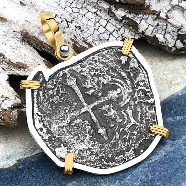 Concepcion Shipwreck 4 Reale Silver Piece of 8 14K Gold & Sterling Silver Pendant
