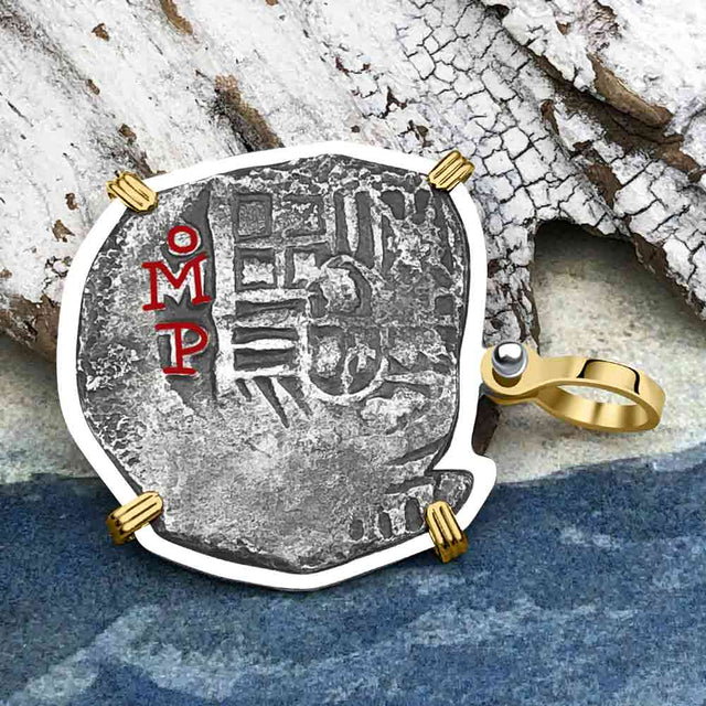 Concepcion Shipwreck 4 Reale Silver Piece of 8 14K Gold & Sterling Silver Pendant