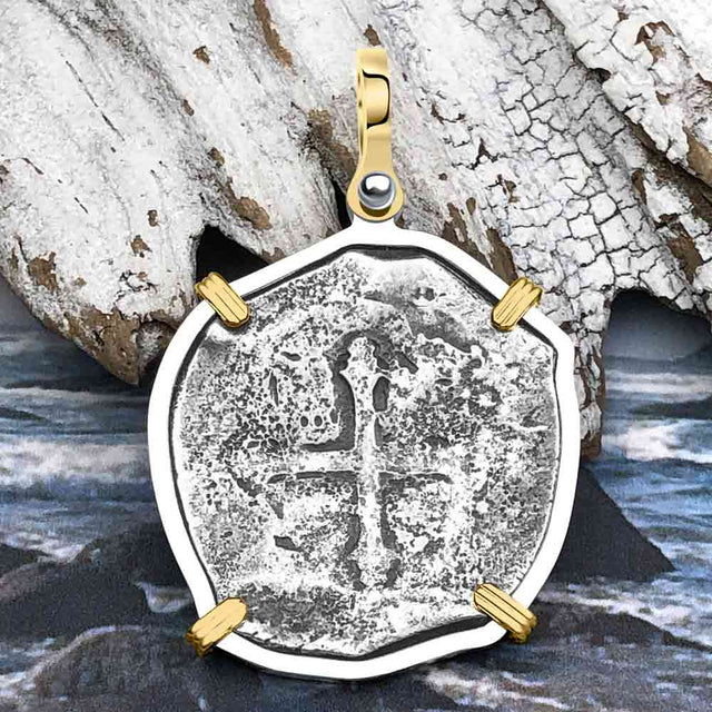 Concepcion Shipwreck 4 Reale Silver Piece of 8 14K Gold & Sterling Silver Pendant