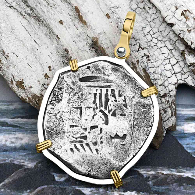 Concepcion Shipwreck 4 Reale Silver Piece of 8 14K Gold & Sterling Silver Pendant