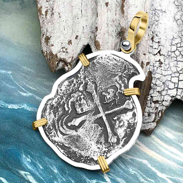 Concepcion Shipwreck 4 Reale Silver Piece of 8 14K Gold & Sterling Silver Pendant