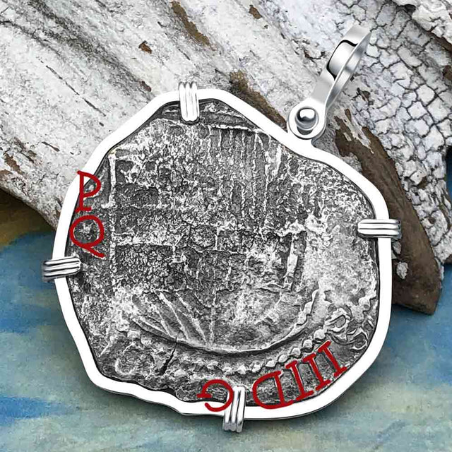 Heart Shaped Mel Fisher's Atocha 8 Reale Cob Shipwreck Coin Piece of 8 Sterling Silver Pendant