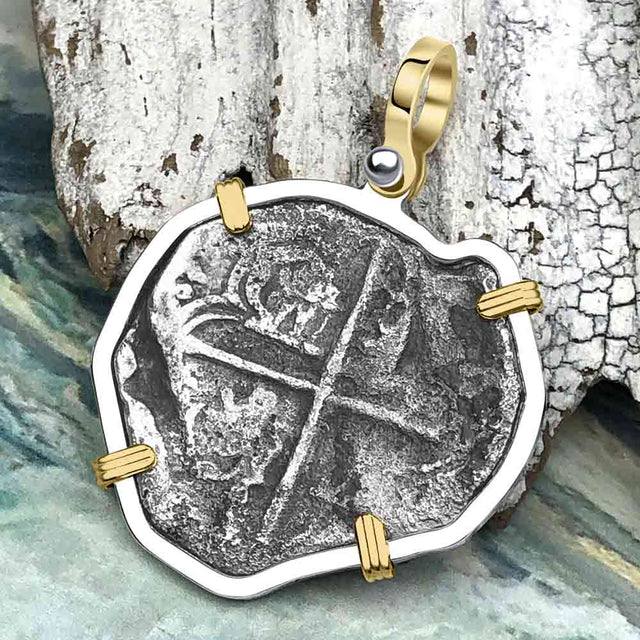 Heart Shaped Mel Fisher's Atocha 8 Reale Cob Shipwreck Coin Piece of 8 Sterling Silver Pendant