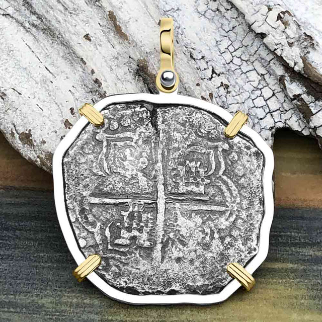 Mel Fisher's Atocha 8 Reale Cob Shipwreck Coin Piece of 8 14K Gold & Sterling Silver Pendant