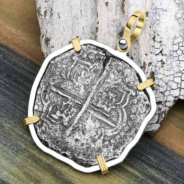 Mel Fisher's Atocha 8 Reale Cob Shipwreck Coin Piece of 8 14K Gold & Sterling Silver Pendant
