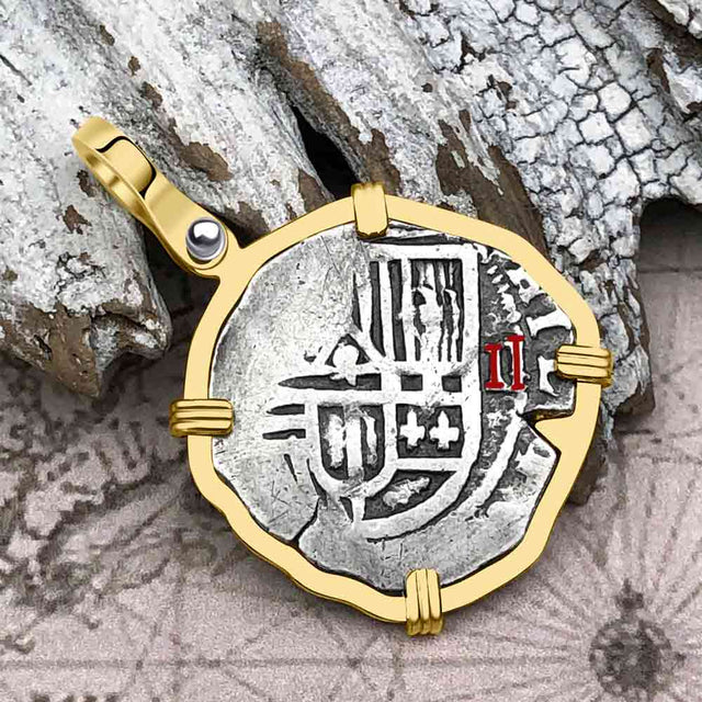 Atocha Era Buried Spanish 1 Reale Cob Piece of 8 14K Gold Pendant