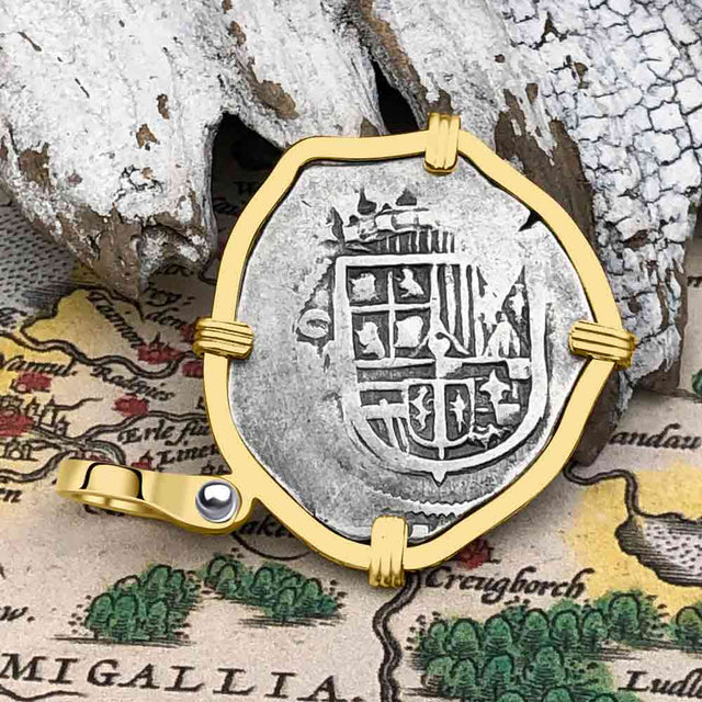 Atocha Era Buried Spanish 1 Reale Cob Piece of 8 14K Gold Pendant