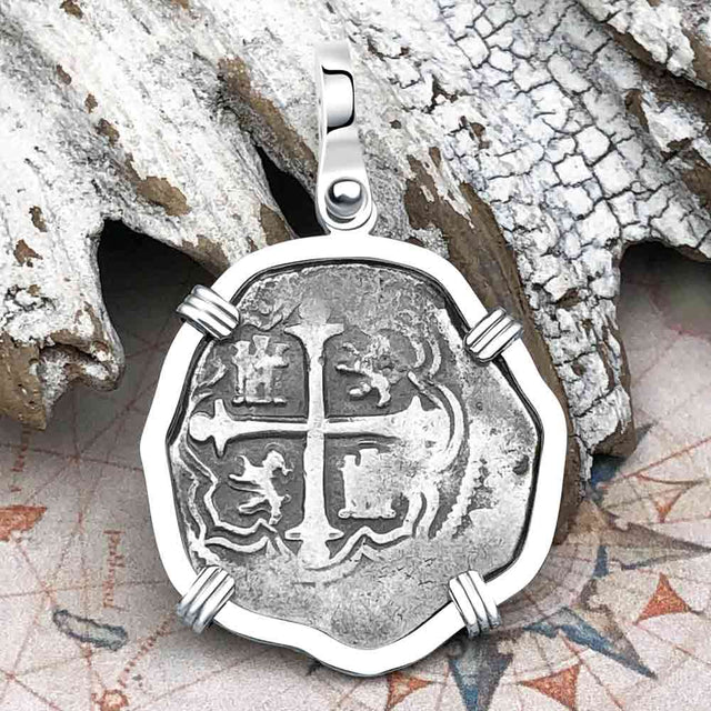 Atocha Era Buried Spanish 1 Reale Cob Piece of 8 14K White Gold Pendant