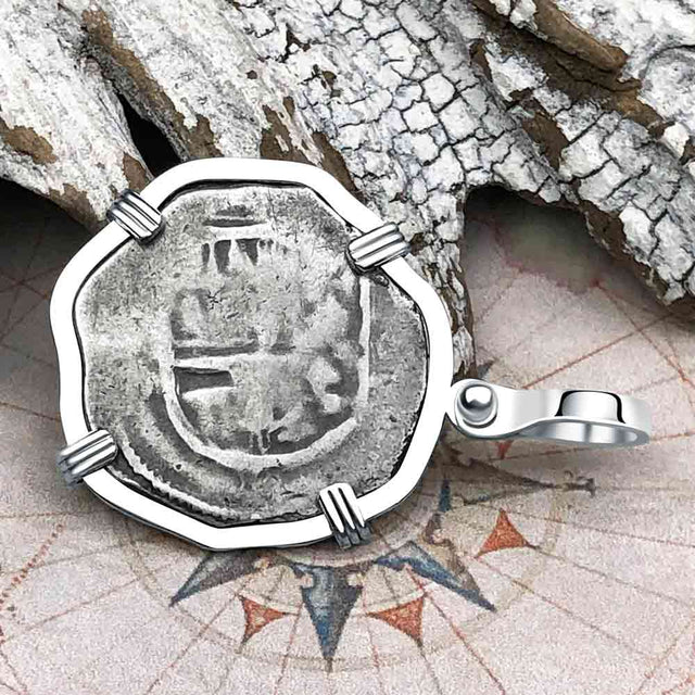 Atocha Era Buried Spanish 1 Reale Cob Piece of 8 14K White Gold Pendant