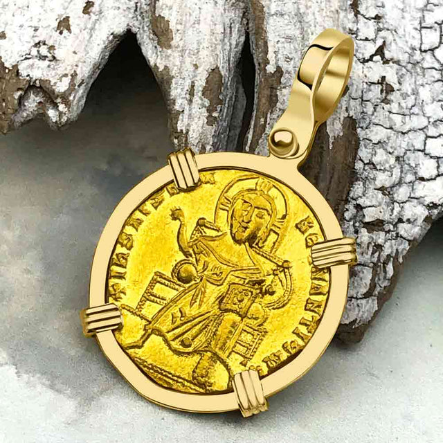 Byzantine Jesus Christ King of Kings 24K Gold Solidus Coin Circa 924 AD 18K Gold Pendant