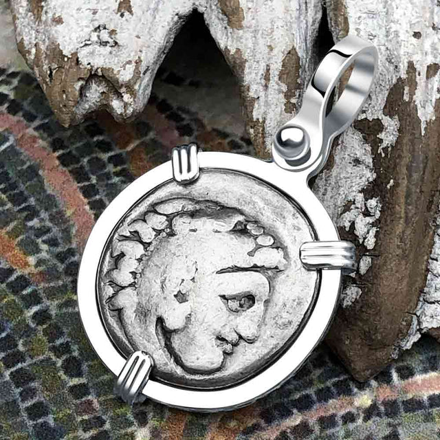 Ancient Greek Alexander the Great Silver Drachm Coin Sterling Silver Pendant