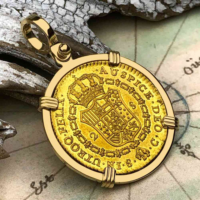 1791 Spanish 22K Gold Portrait 2 Escudo - the Legendary Doubloon - 18K Gold Pendant